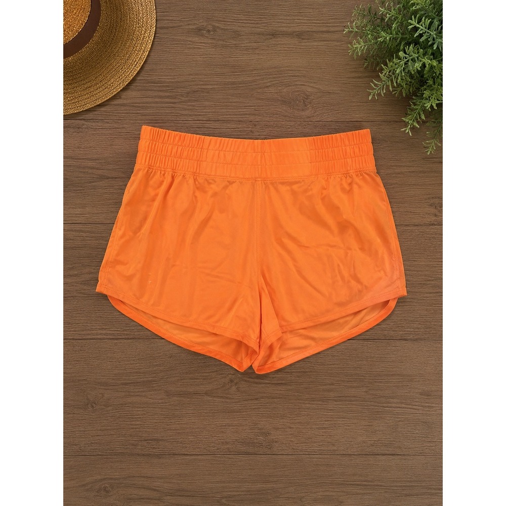 Mondetta Performance Luxury Orange Running Shorts Women Large Mesh Trim Smocked